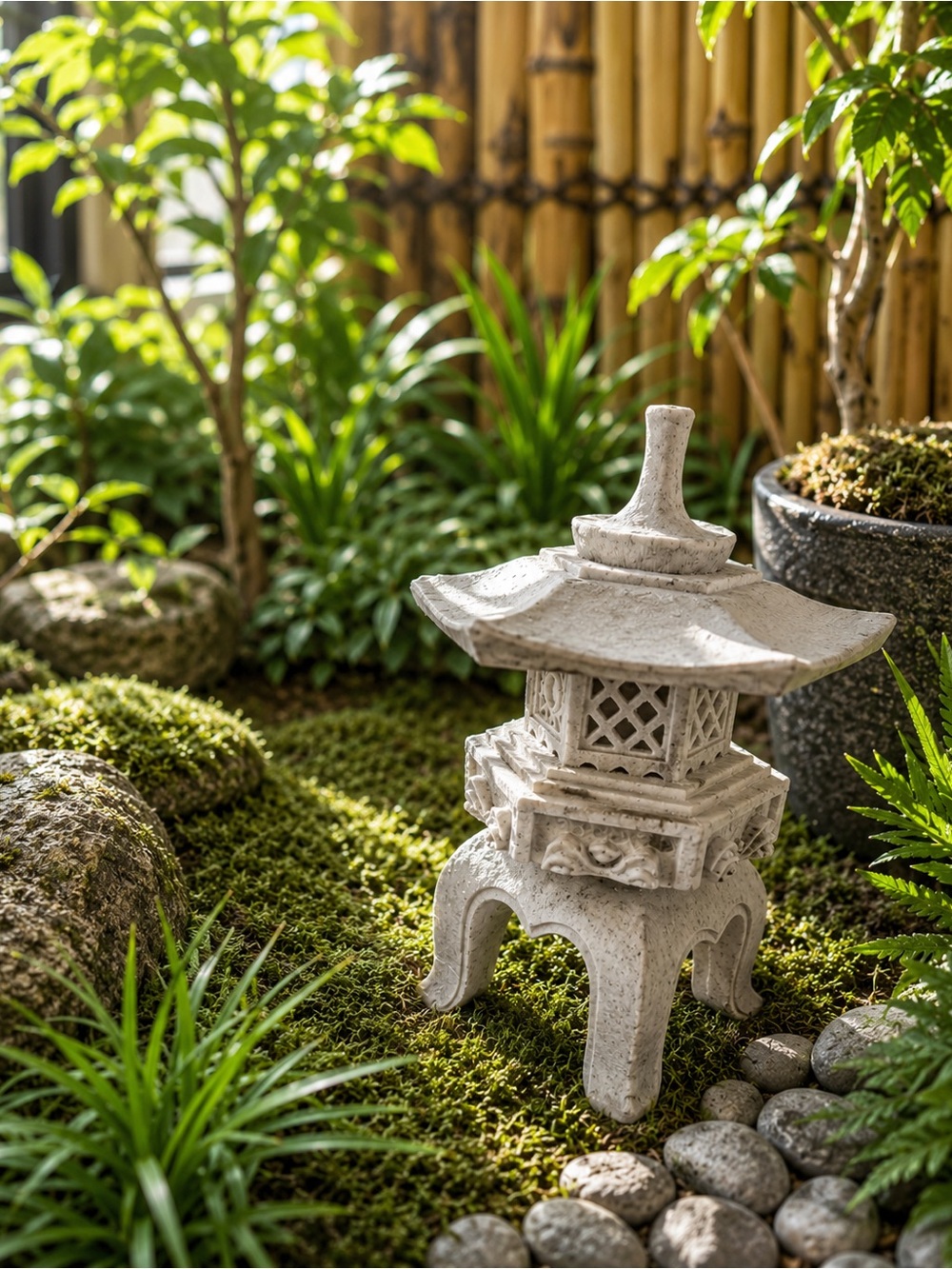 Stone Garden Lantern - Decorative Pagoda Accent